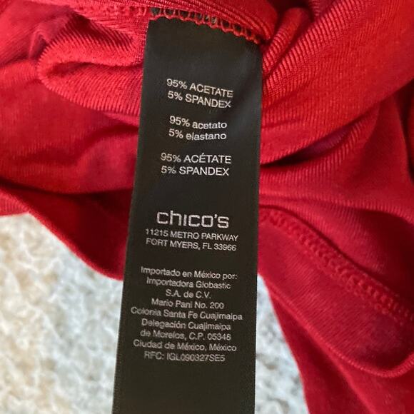 Chicos Travelers Top XL Slinky Stretch Long Sleeve V-Neck Career Gold Chain Red - Picture 11 of 15